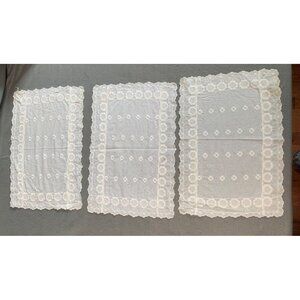 Vintage White Embroidered Lace Doilies Set of 3 13x8.5